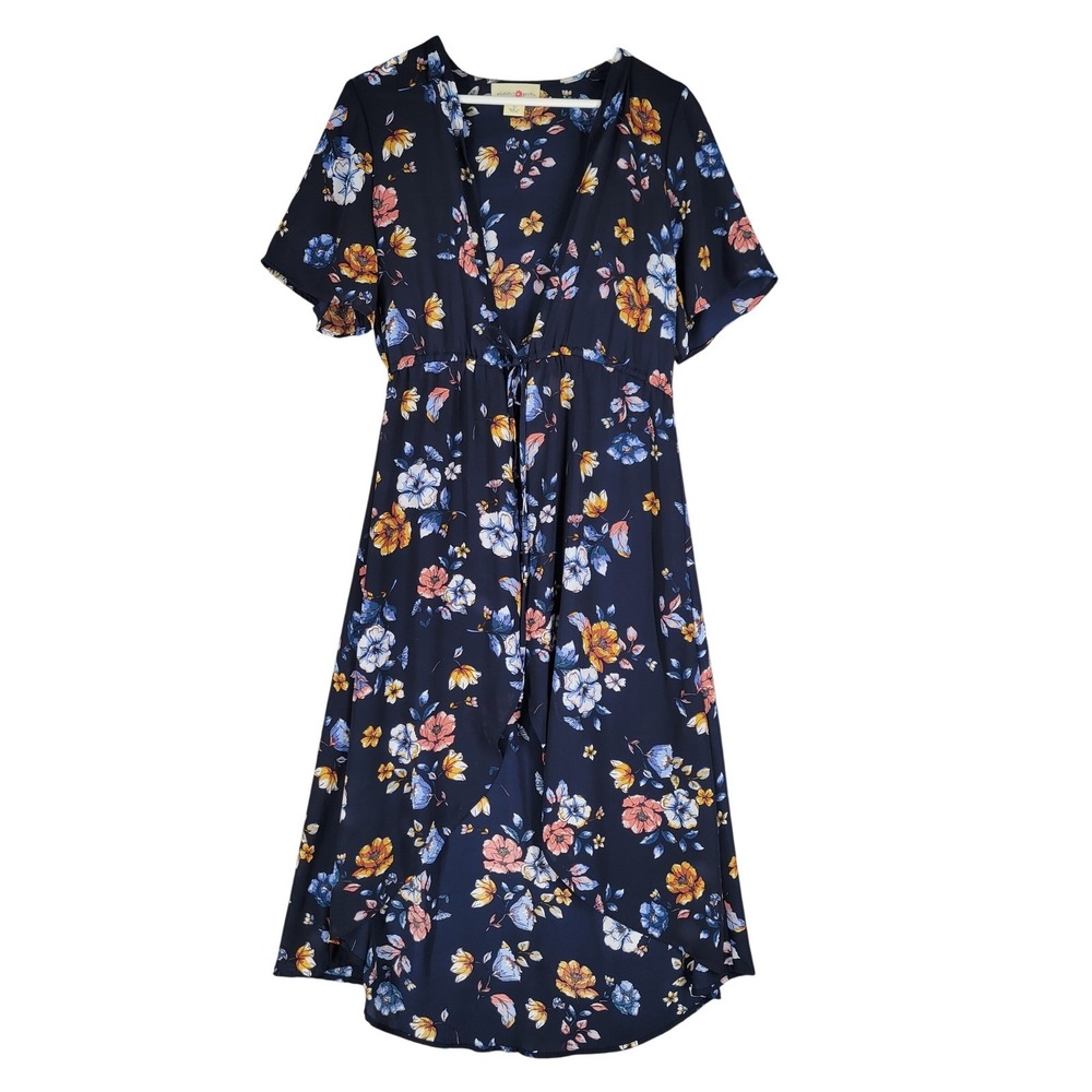 Wishful Park Floral Kimono Swim Cover Sz Large Navy Blue Flutter Sleeve
